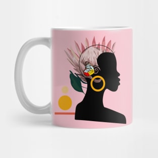 Abstract Black Woman with Protea , Butterfly Mug